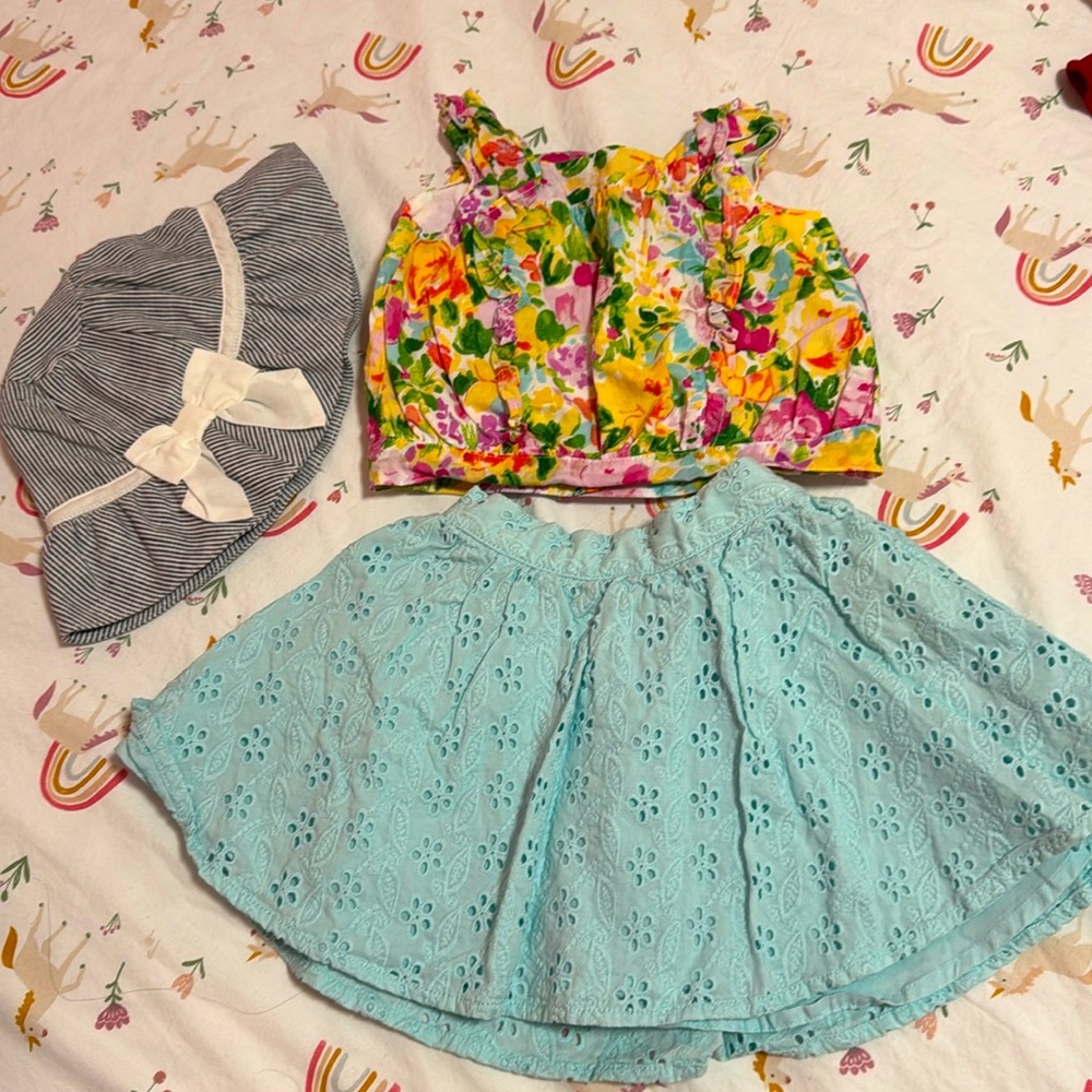 Janie & Jack Shirt, Skirt, and Hat  (size 6-12M)